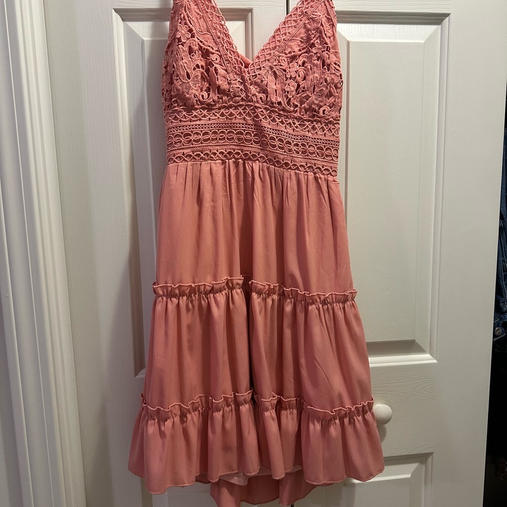Pink Lace Tiered Dress